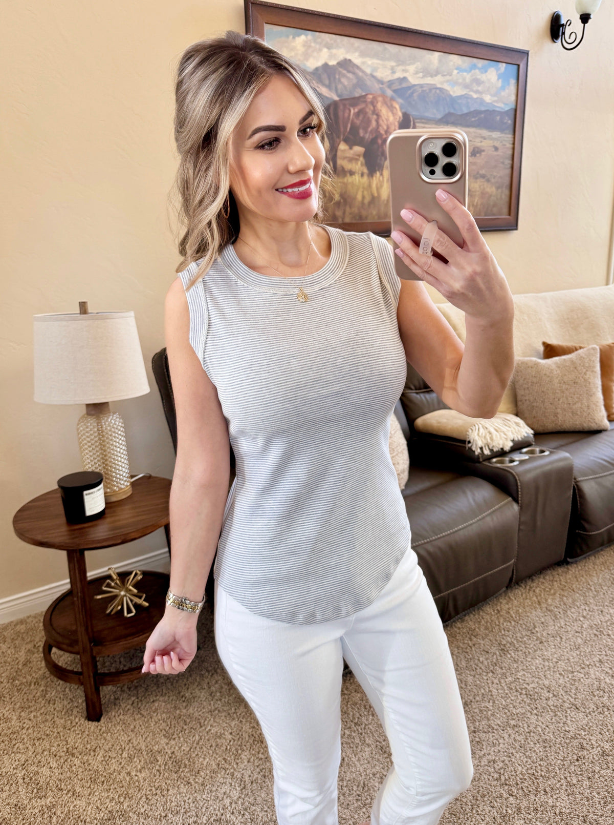 Morgan Micro Striped Tank in Grey