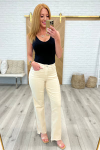 Judy Blue High Rise Over Dyed 90's Straight Jeans in Light Khaki