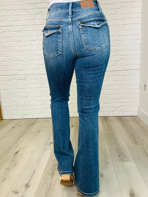 Judy Blue High Rise Double Button Waistband Flare Jeans