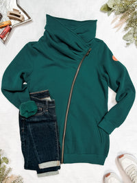 Quinn Zip Up Cowl in Evergreen