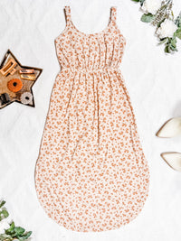Reagan Ribbed Midi Dress in Sand and Rust Floral