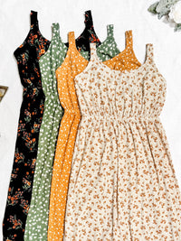Reagan Ribbed Midi Dress in Sand and Rust Floral