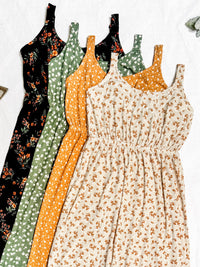 Reagan Ribbed Midi Dress in Sand and Rust Floral