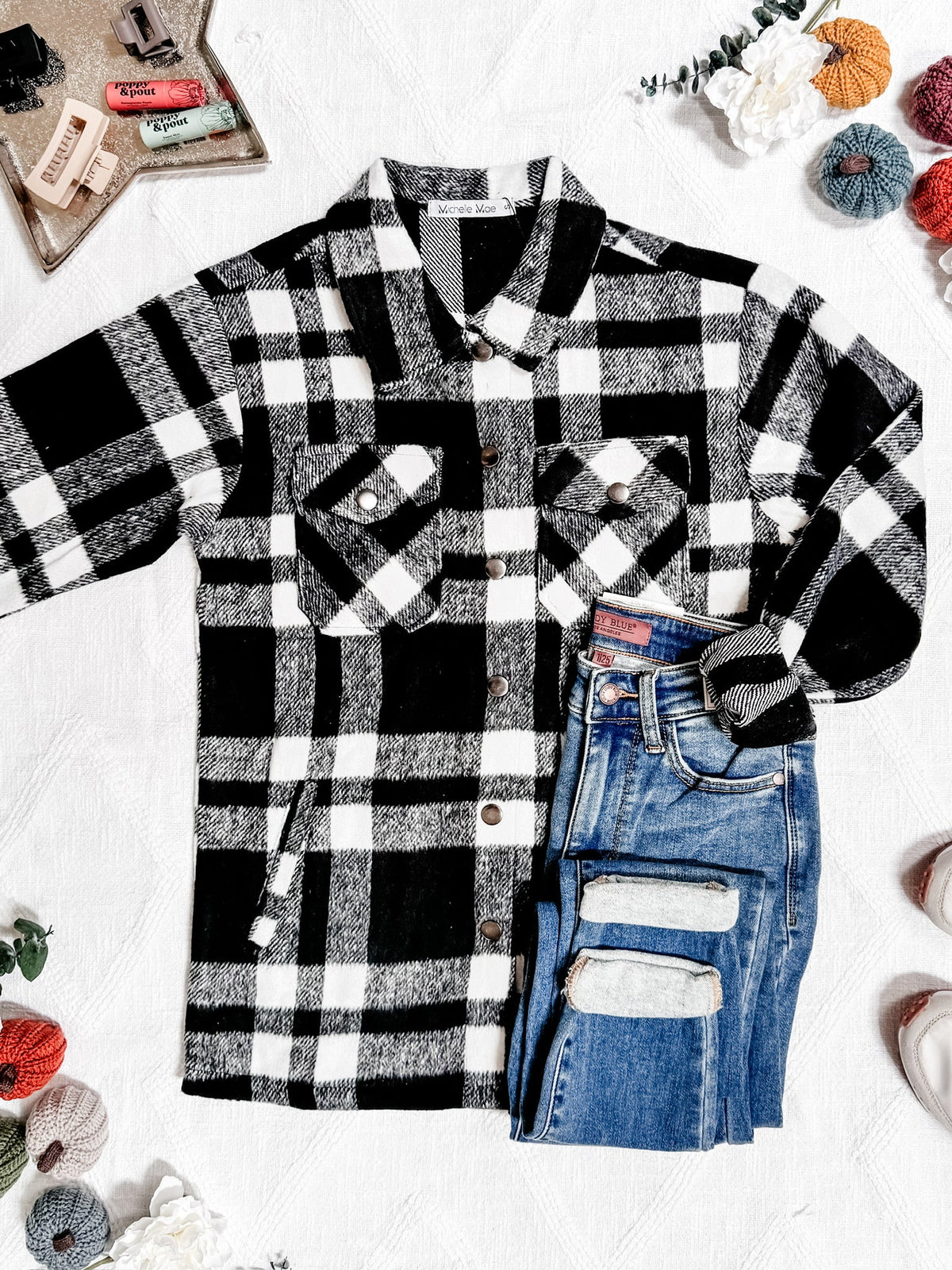 Norah Plaid Shacket  Classic Black and White