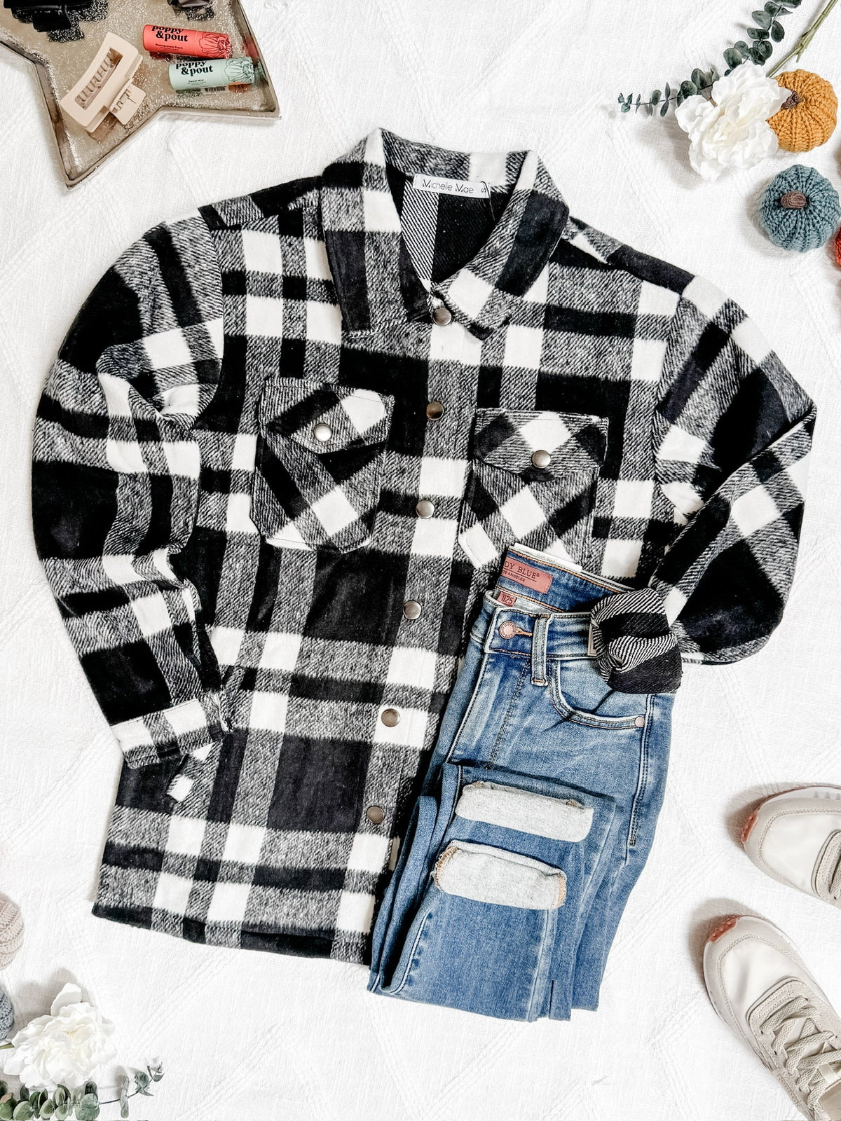 Norah Plaid Shacket  Classic Black and White
