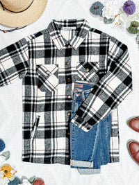 Norah Plaid Shacket in Ivory and Black