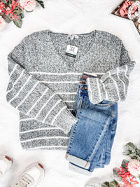 Cozy Striped Sweater in Heathered Black