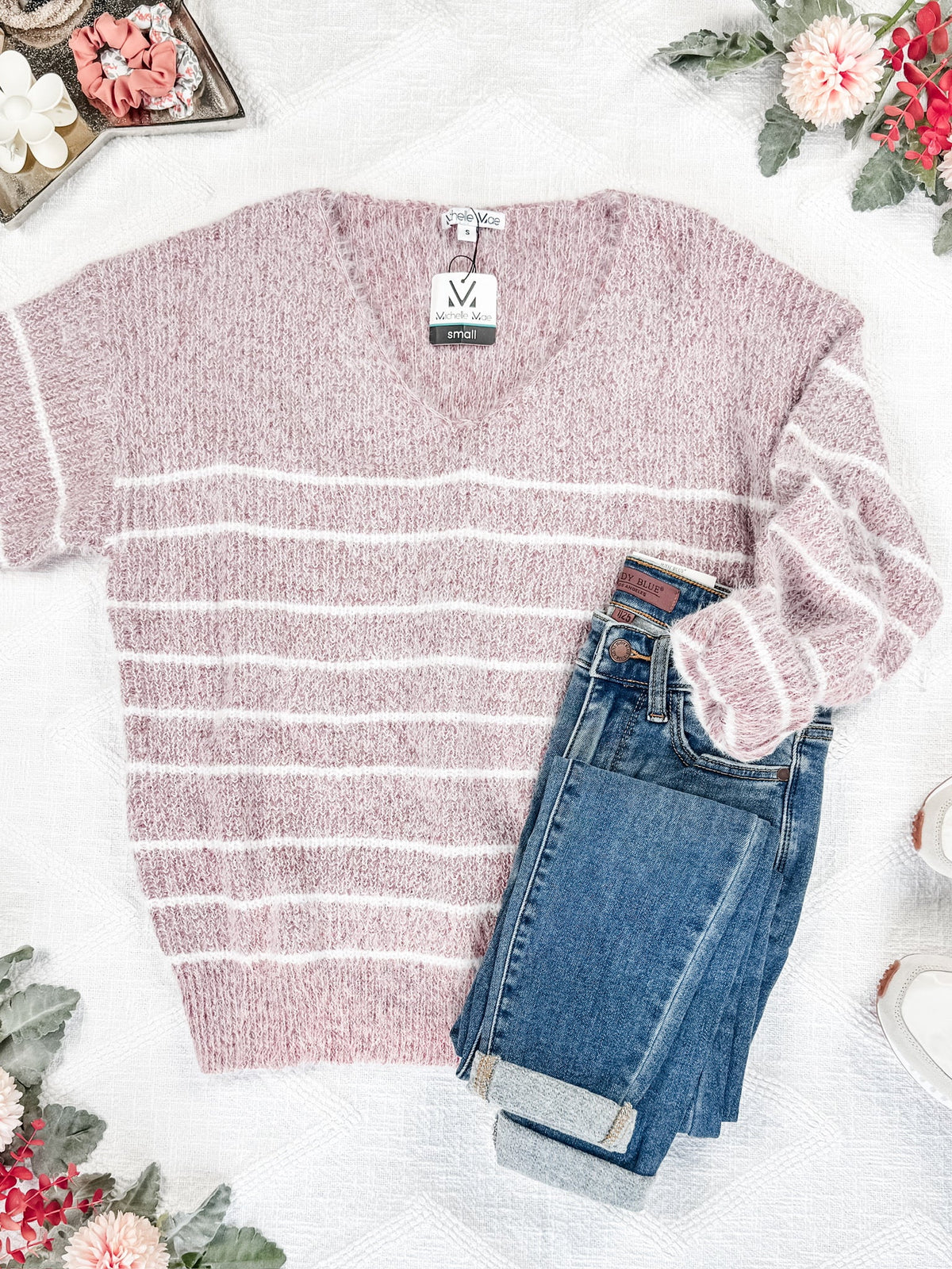 Cozy Striped Sweater in Mauve