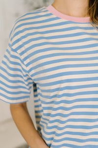 I Think I'm in Love Round Neck Loose Tee in Blue and Pink