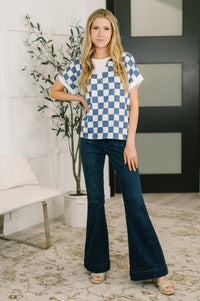 I've Been Everywhere Crew Neck Checkered Top in Blue