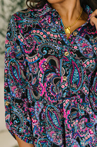 Inspire Collared Dress in Black and Cool Paisley