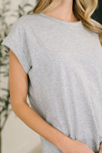 It Starts Here Basic Rolled Sleeve Tee in Grey