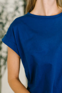 It Starts Here Basic Rolled Sleeve Tee in Navy
