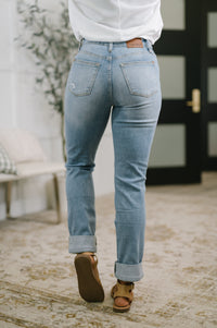 Judy Blue High Rise Patch Pocket Distressed Boyfriend Jeans
