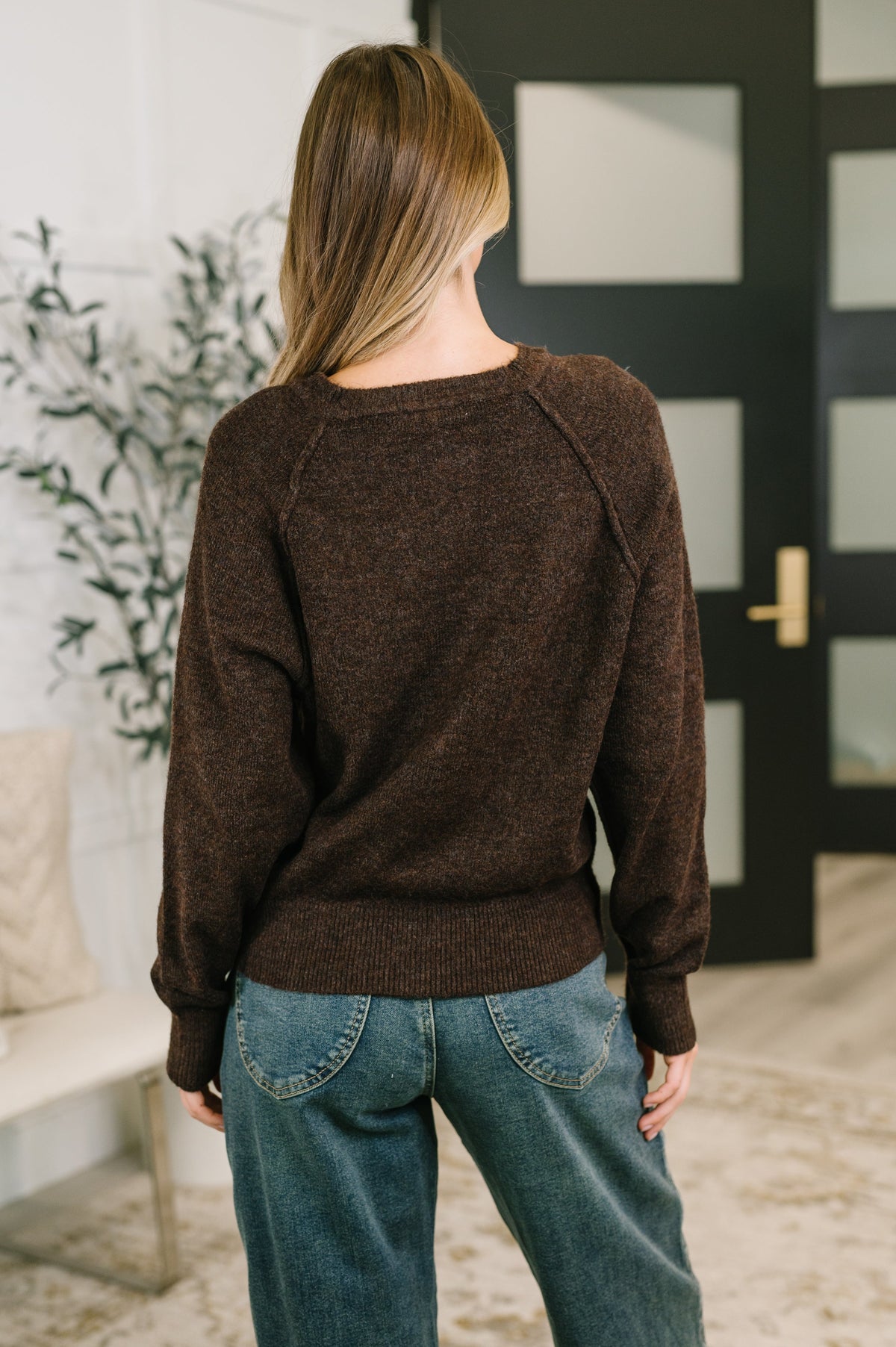 Just For Me Henley Brushed Pullover in Dark Brown