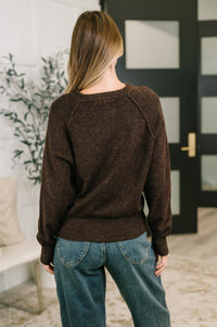 Just For Me Henley Brushed Pullover in Dark Brown