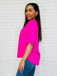 Just a Casual Girly V-Neck Basic Tee in Fuchsia