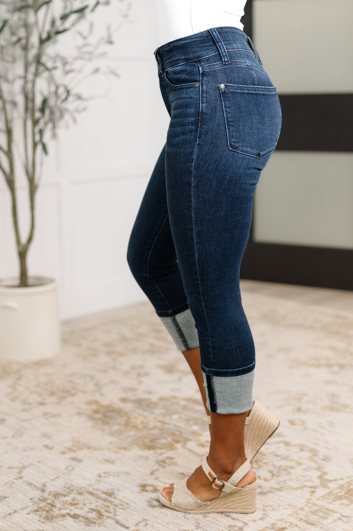 Judy Blue High Rise Double Waist Band Capri Jeans
