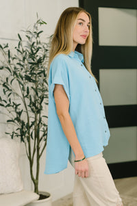 Keep Up Collared Button Down in Sky Blue