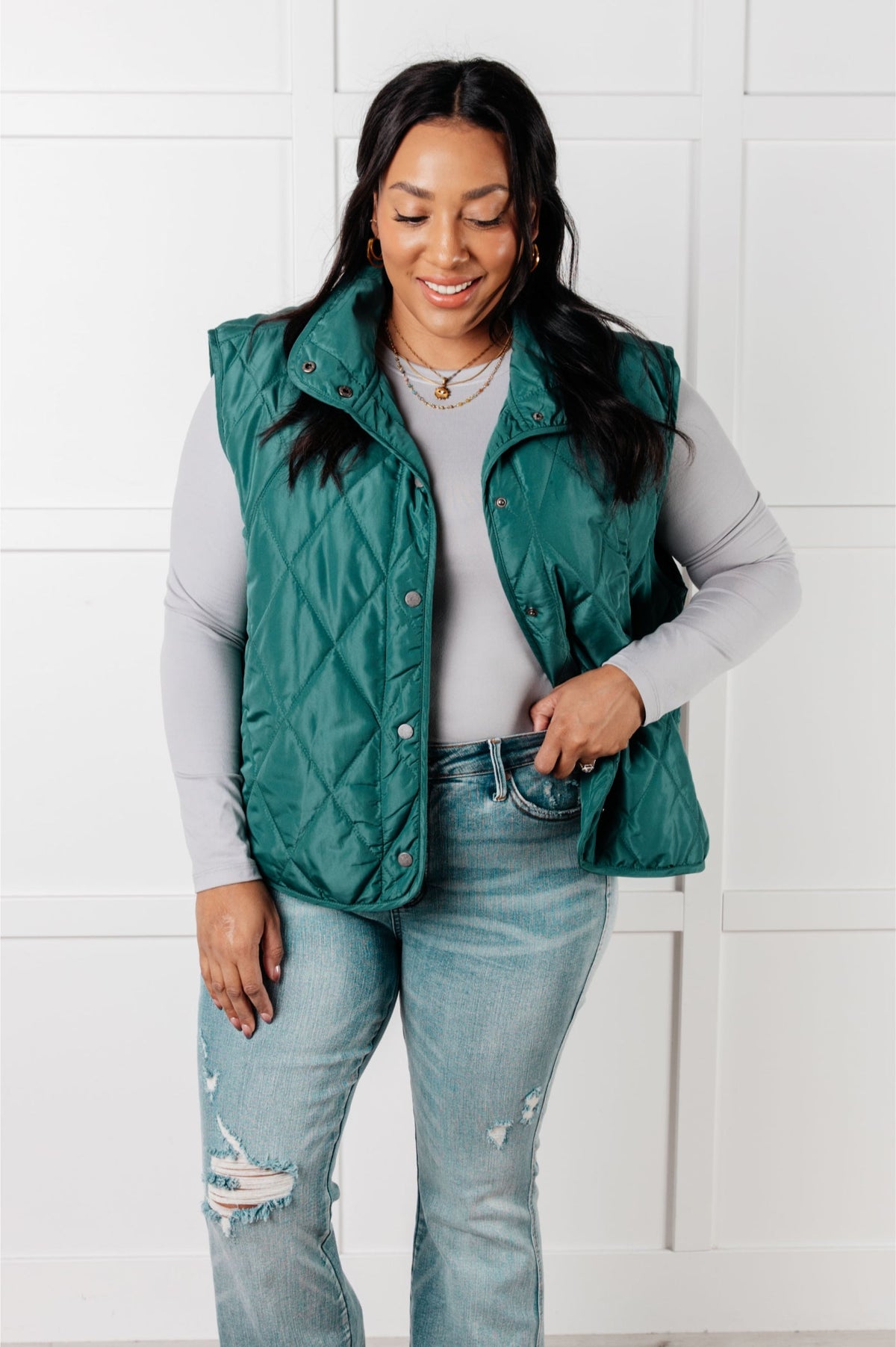 Layering Queen Quilted Puffer Vest in Hunter Green