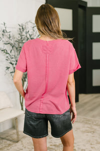 Leave It to Me Waffle Knit Relaxed Tee in  Pink