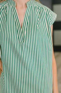 Like a Song Sleeveless V-Neck Blouse in Green