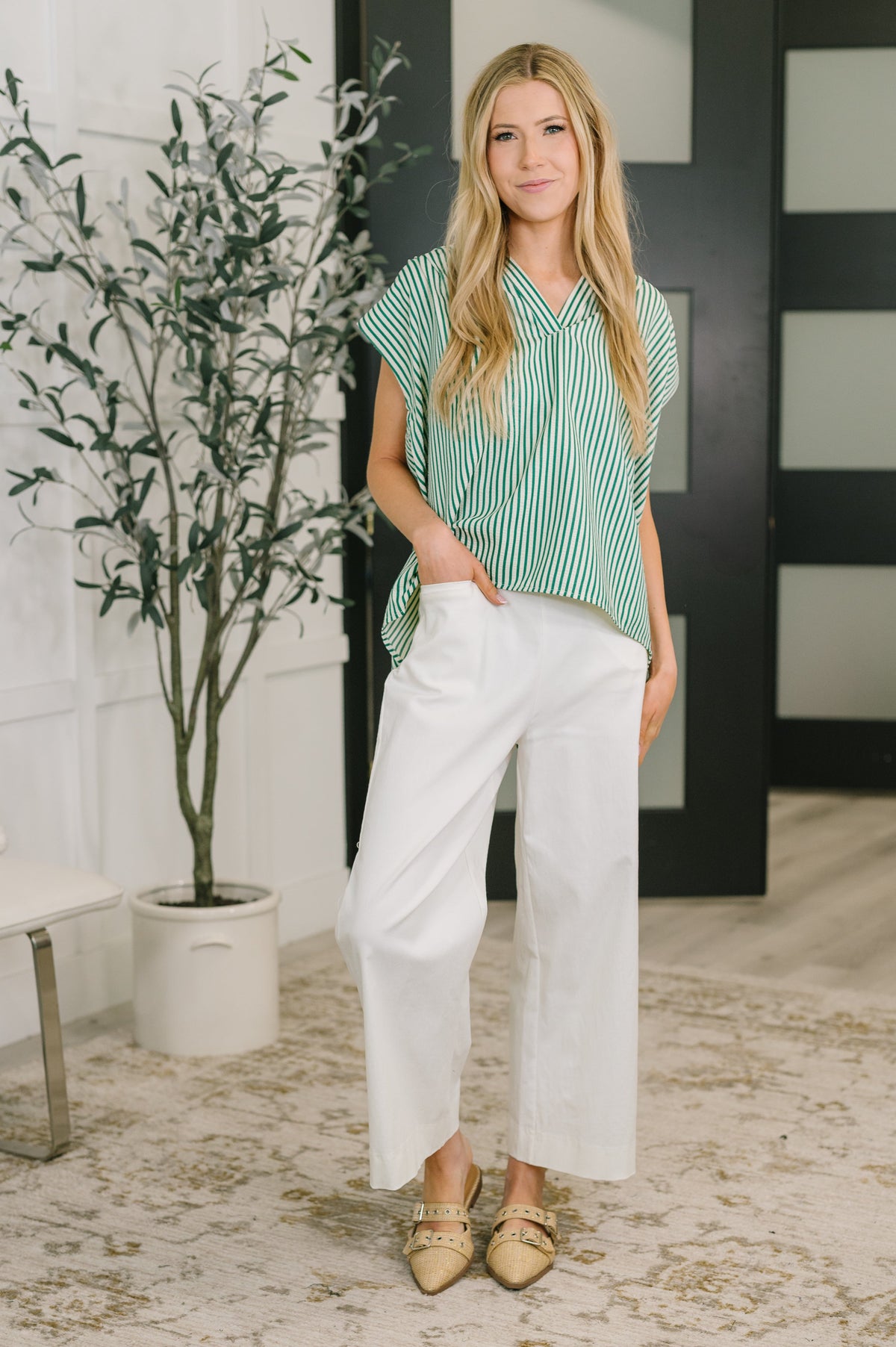 Like a Song Sleeveless V-Neck Blouse in Green