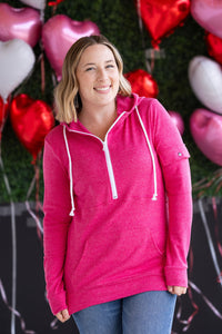 Pixie Pocket Halfzip Hoodie in Hot Pink