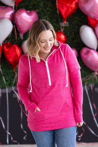 Pixie Pocket Halfzip Hoodie in Hot Pink