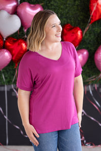 Bamboo V Neck Tee in Magenta
