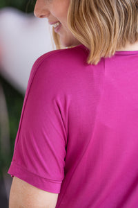 Bamboo V Neck Tee in Magenta