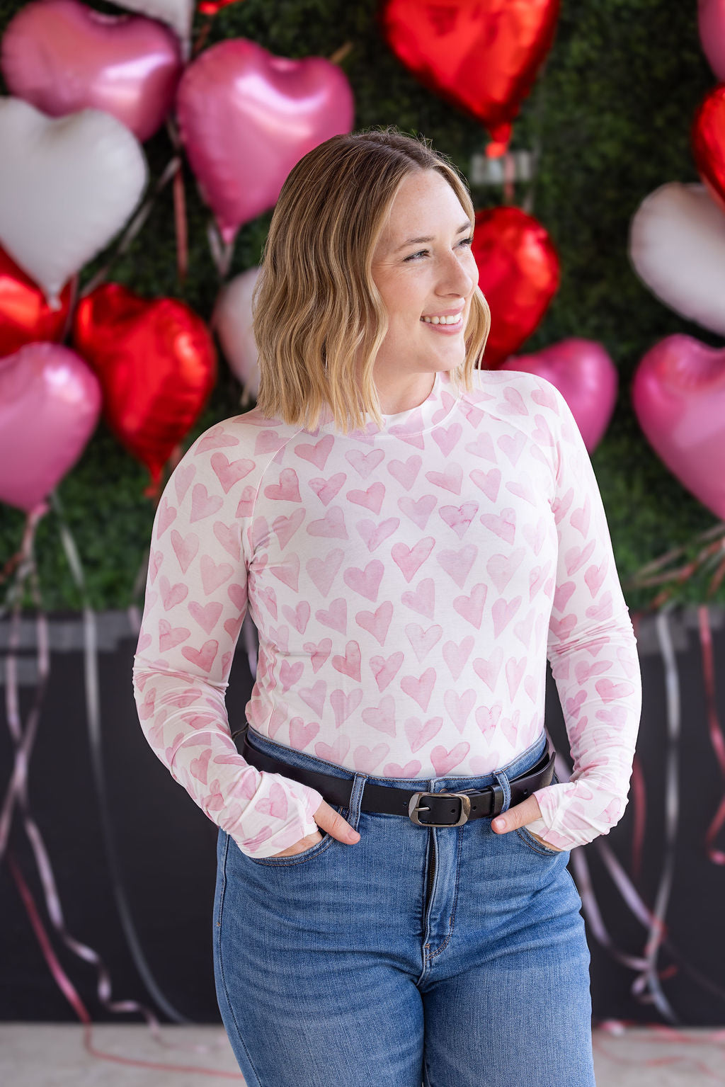 Blair Long Sleeve Top in Blushing Pink Hearts