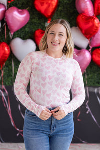 Blair Long Sleeve Top in Blushing Pink Hearts