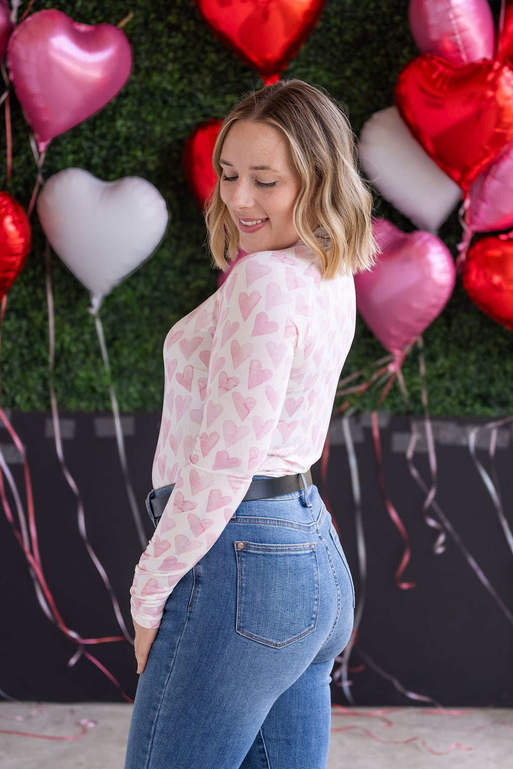 Blair Long Sleeve Top in Blushing Pink Hearts