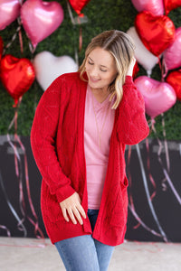 Open Knit Cardigan in Red