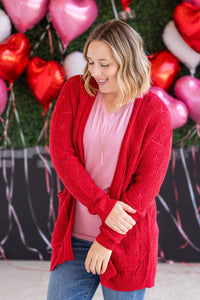 Open Knit Cardigan in Red