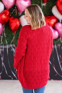 Open Knit Cardigan in Red