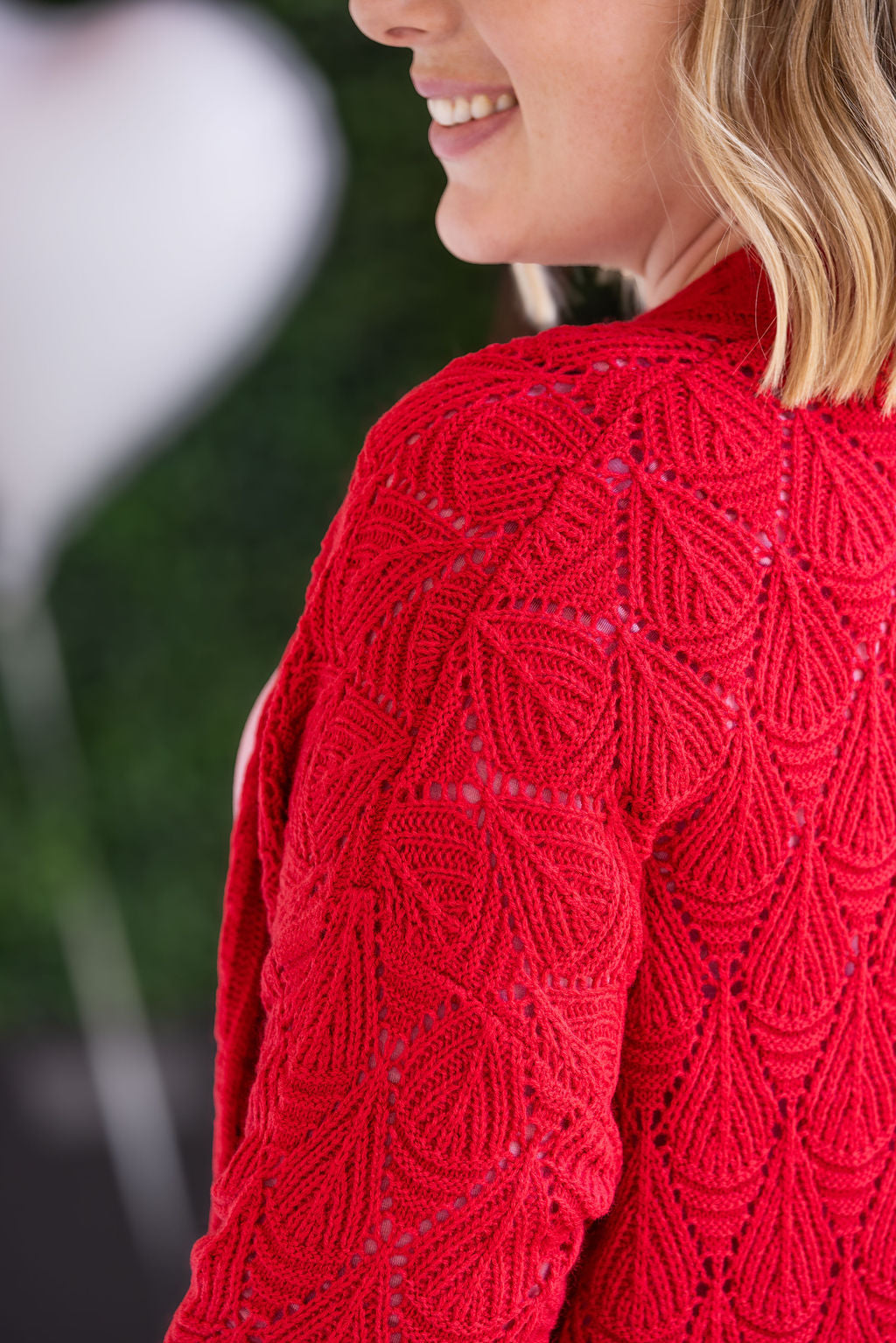 Open Knit Cardigan in Red