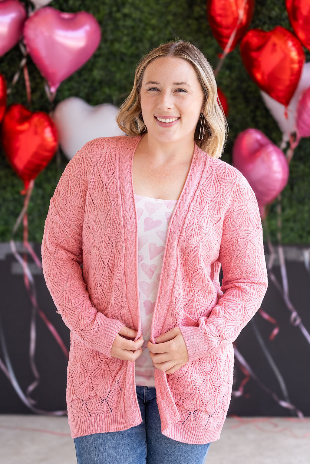 Open Knit Cardigan in Rose