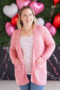 Open Knit Cardigan in Rose