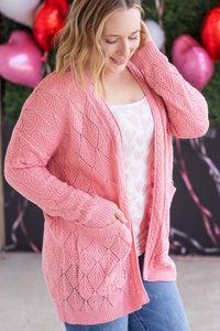 Open Knit Cardigan in Rose