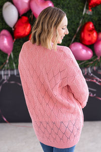 Open Knit Cardigan in Rose