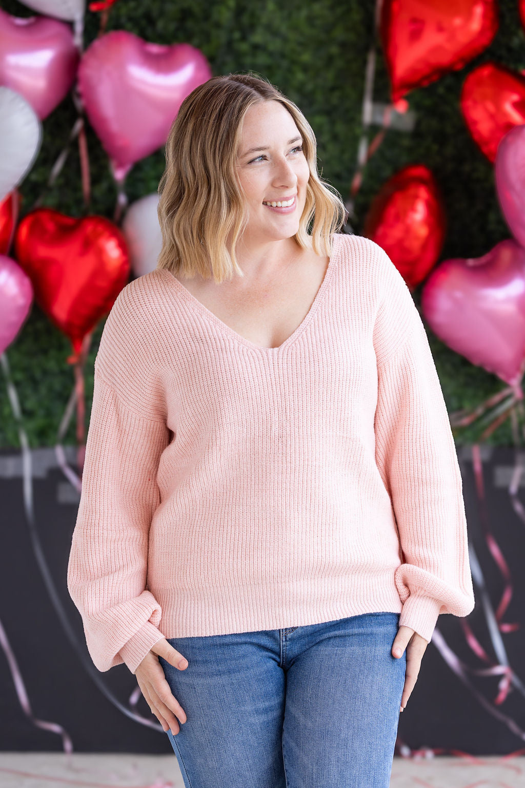 Bethany Bow Knit Sweater in Light Pink