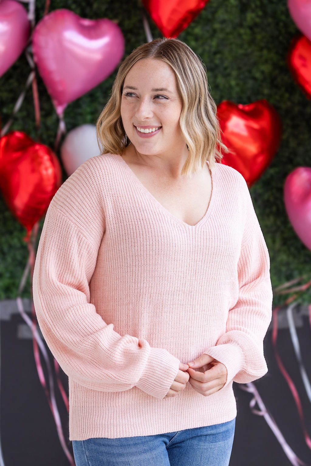 Bethany Bow Knit Sweater in Light Pink