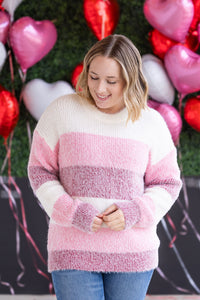 Cozy Block Sweater in VDay Stripes