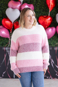 Cozy Block Sweater in VDay Stripes