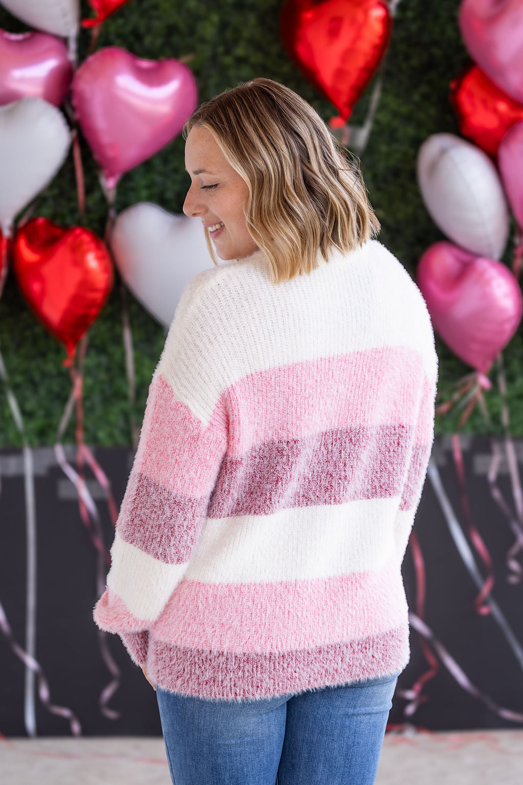 Cozy Block Sweater in VDay Stripes