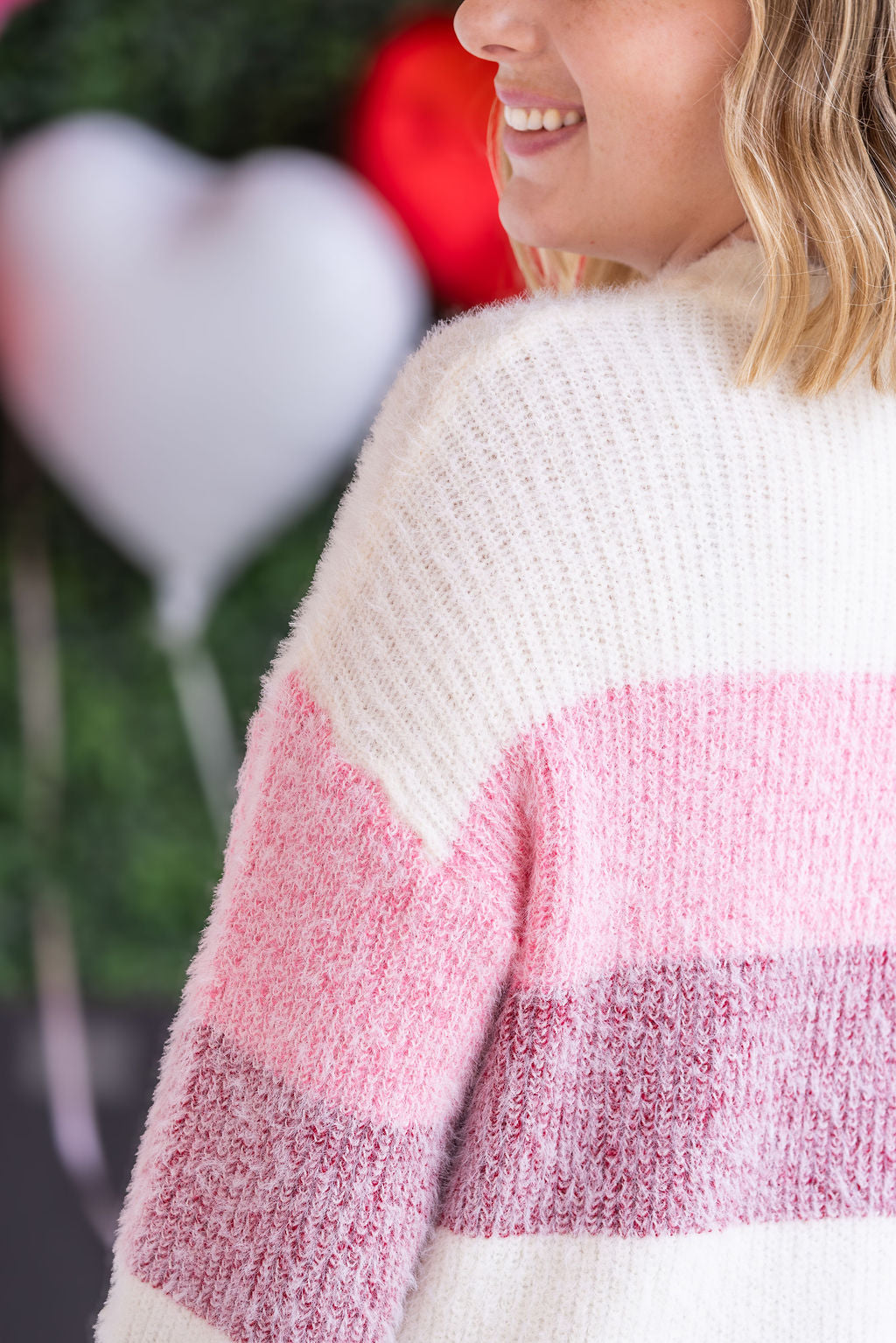 Cozy Block Sweater in VDay Stripes