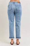 Judy Blue Mid Rise Boyfriend with Distress & Cuff