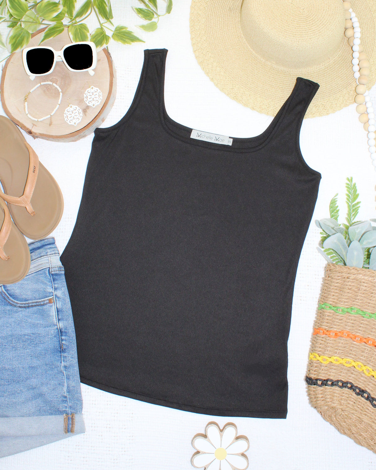 Rachel Ribbed Tank in Black